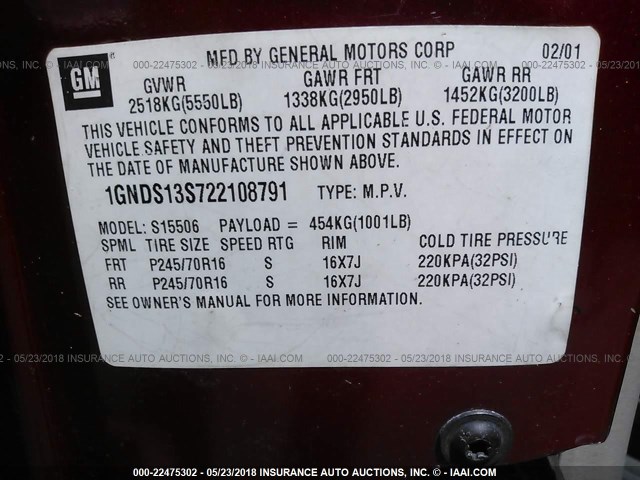 1GNDS13S722108791 - 2002 CHEVROLET TRAILBLAZER  RED photo 9