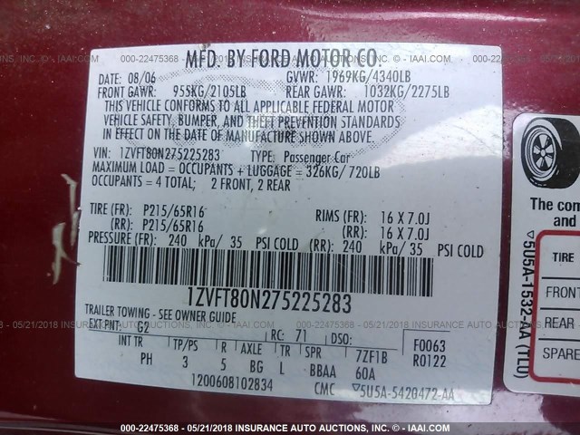 1ZVFT80N275225283 - 2007 FORD MUSTANG RED photo 9