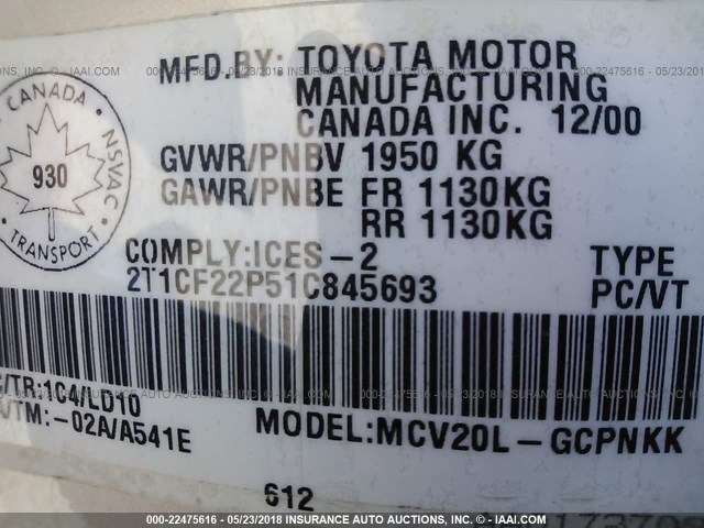 2T1CF22P51C845693 - 2001 TOYOTA CAMRY SOLARA SE/SLE Gümüş foto 9