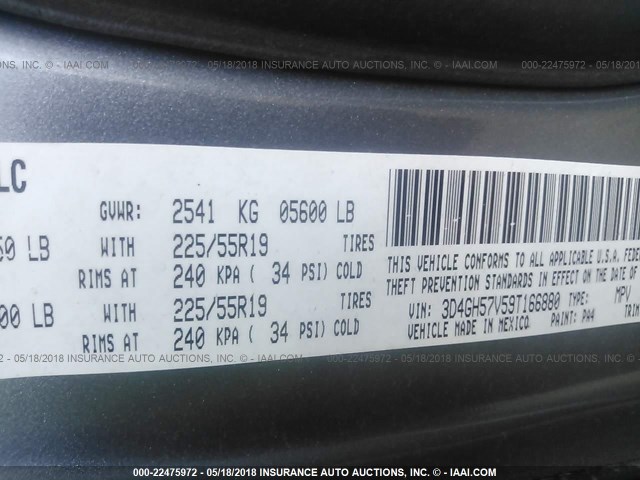 3D4GH57V59T166880 - 2009 DODGE JOURNEY SXT GRAY photo 9