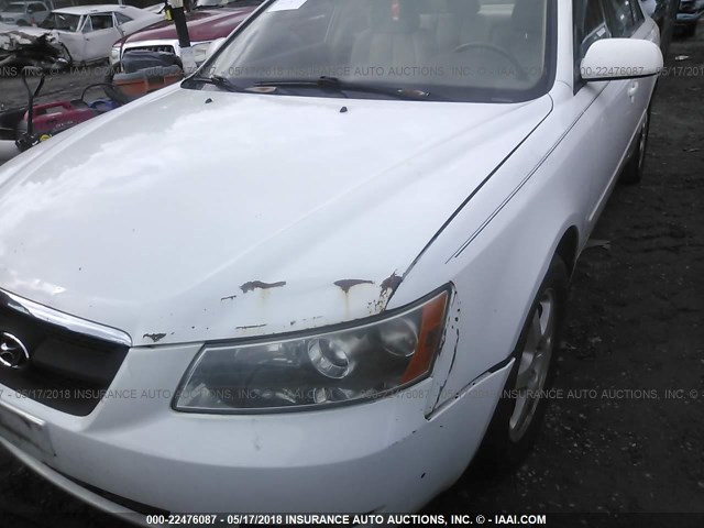 5NPEU46C66H174492 - 2006 HYUNDAI SONATA GLS/LX WHITE photo 6