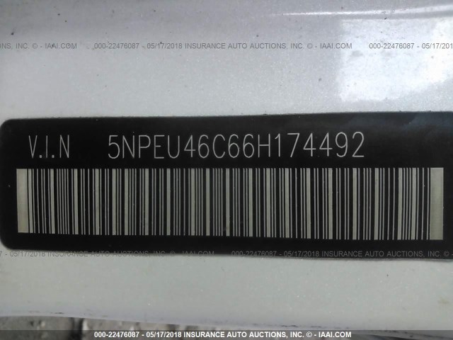 5NPEU46C66H174492 - 2006 HYUNDAI SONATA GLS/LX WHITE photo 9