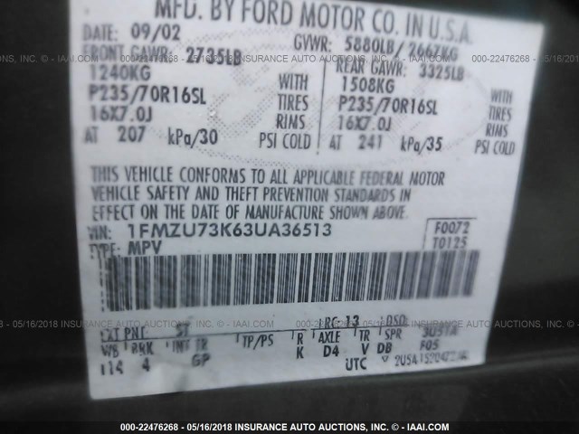 1FMZU73K63UA36513 - 2003 FORD EXPLORER XLT/XLT SPORT/NBX GREEN photo 9