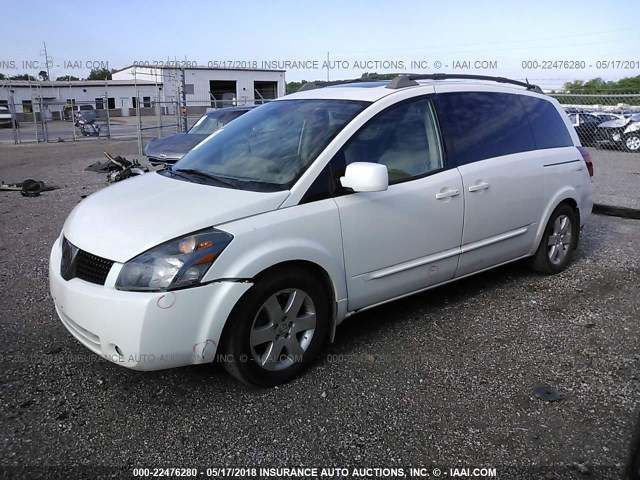 5N1BV28U05N117628 - 2005 NISSAN QUEST S/SE/SL WHITE photo 2