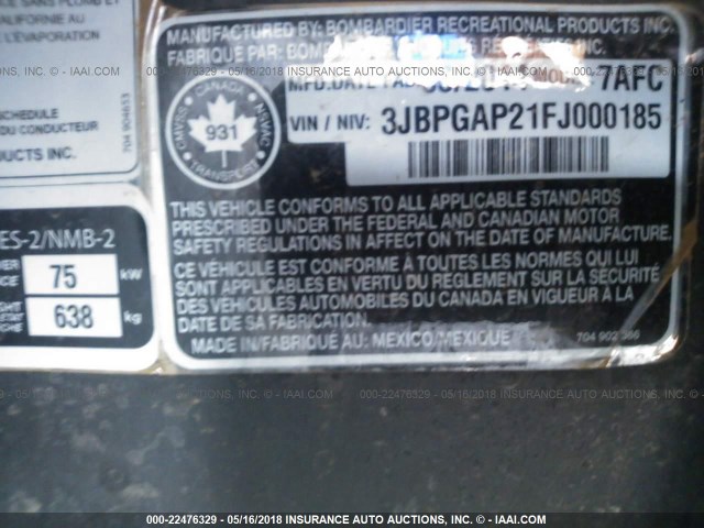 3JBPGAP21FJ000185 - 2015 CAN-AM MAVERICK 1000 R WHITE photo 10