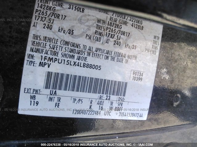 1FMPU15LX4LB88005 - 2004 FORD EXPEDITION XLT Schwarz Foto 9