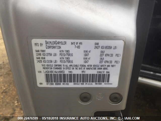 1J4GK48K14W109053 - 2004 JEEP LIBERTY SPORT 未知 照片 9