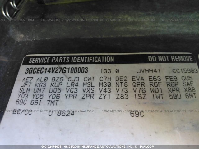 3GCEC14V27G100003 - 2007 CHEVROLET SILVERADO C1500 CLASSIC WHITE photo 9