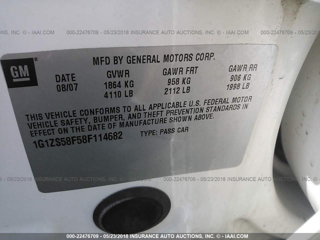 1G1ZS58F58F114682 - 2008 CHEVROLET MALIBU LS WHITE photo 9
