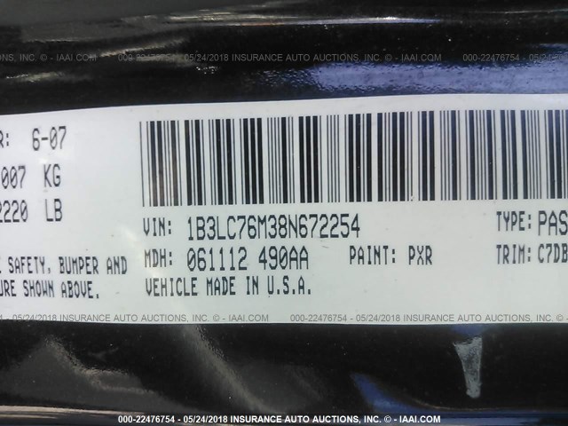 1B3LC76M38N672254 - 2008 DODGE AVENGER R/T BLACK photo 9