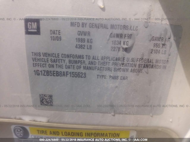 1G1ZB5EB8AF155623 - 2010 CHEVROLET MALIBU LS GOLD photo 9