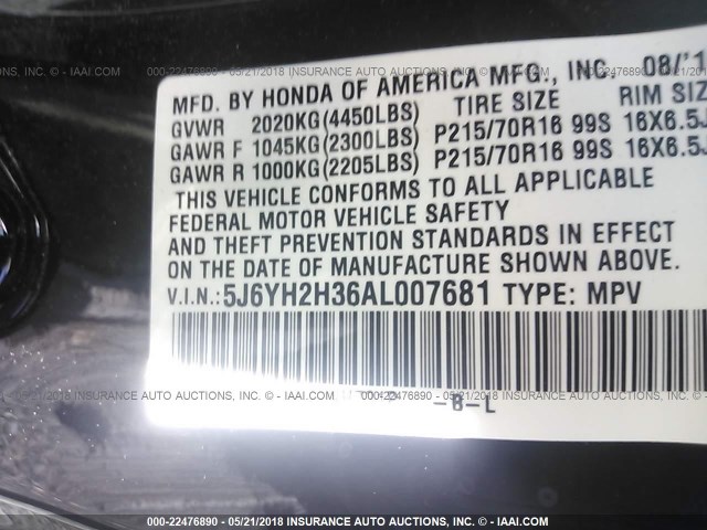 5J6YH2H36AL007681 - 2010 HONDA ELEMENT LX BLACK photo 9