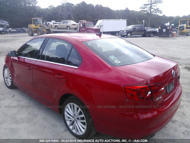 3VWLX7AJ2BM359274 - 2011 VOLKSWAGEN JETTA SEL RED photo 3