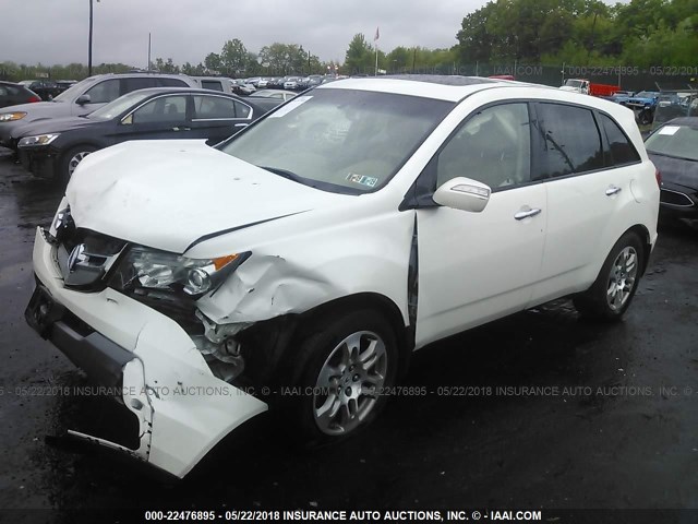 2HNYD28449H521445 - 2009 ACURA MDX TECHNOLOGY WHITE photo 2