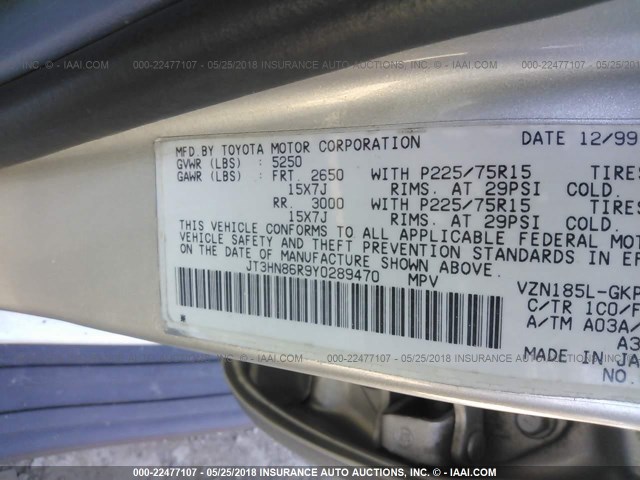 JT3HN86R9Y0289470 - 2000 TOYOTA 4RUNNER SR5 SILVER photo 9