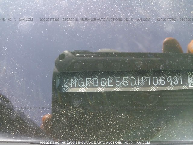 2HGFB6E55DH706931 - 2013 HONDA CIVIC SI BLACK photo 9