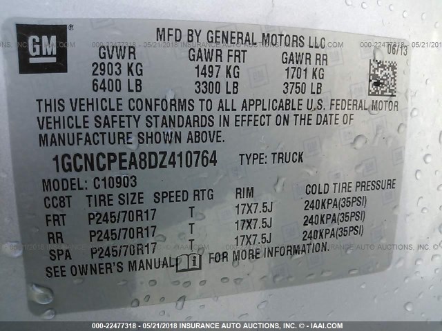 1GCNCPEA8DZ410764 - 2013 CHEVROLET SILVERADO C1500 SILVER photo 9