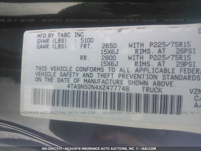 4TASN92N4XZ477748 - 1999 TOYOTA TACOMA XTRACAB PRERUNNER მწვანე ფოტო 9