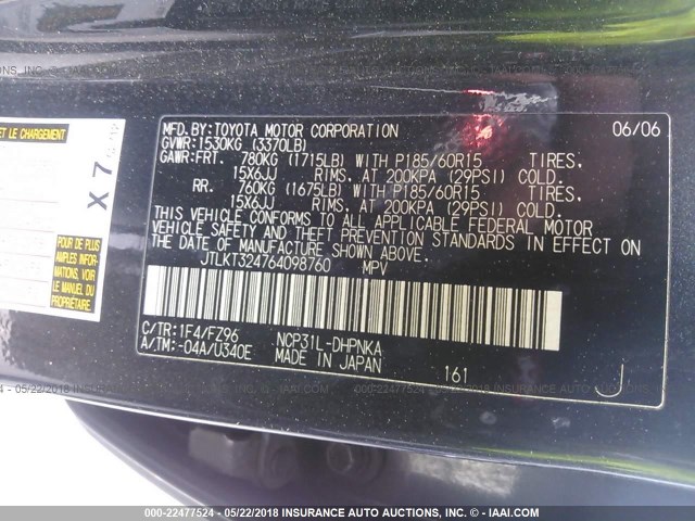 JTLKT324764098760 - 2006 TOYOTA SCION XB BLACK photo 9