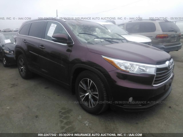 5TDJKRFH0GS256212 - 2016 TOYOTA HIGHLANDER XLE ბურგუნდია ფოტო 1