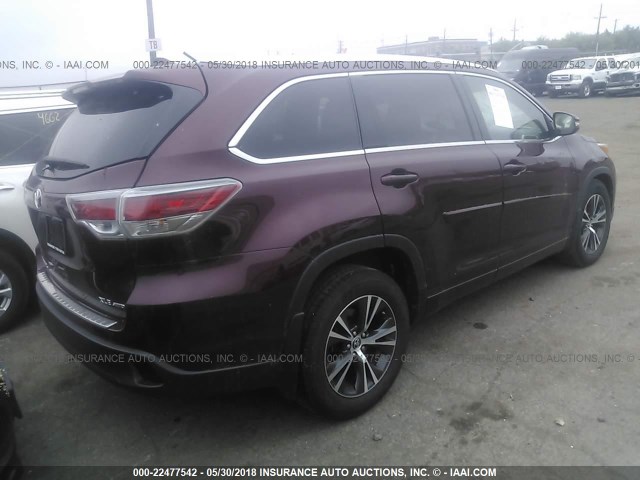 5TDJKRFH0GS256212 - 2016 TOYOTA HIGHLANDER XLE ბურგუნდია ფოტო 4