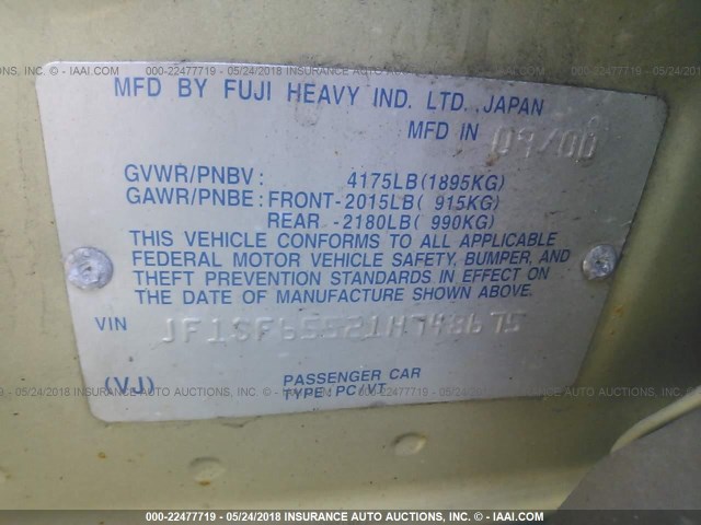 JF1SF65521H748675 - 2001 SUBARU FORESTER S 金色 照片 9