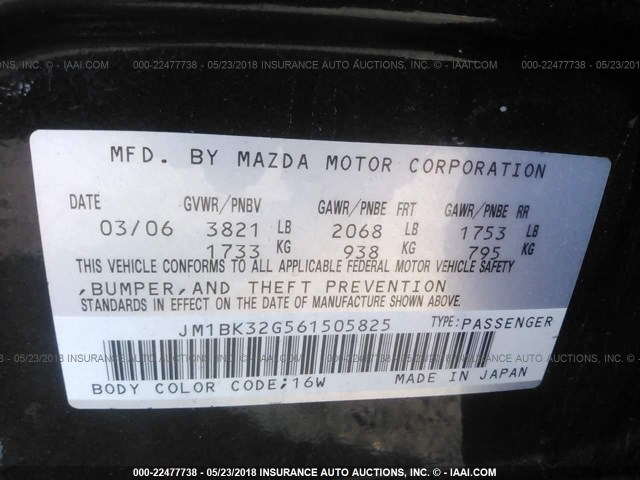 JM1BK32G561505825 - 2006 MAZDA 3 I BLACK photo 9