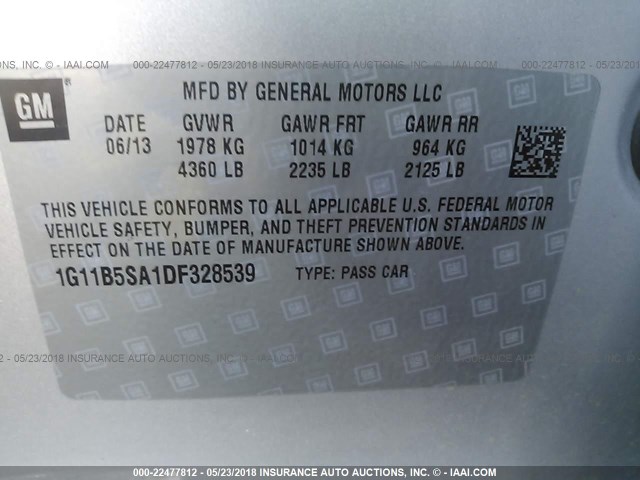 1G11B5SA1DF328539 - 2013 CHEVROLET MALIBU LS SILVER photo 9