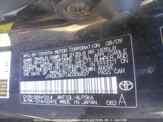 JTKDE3B71A0306827 - 2010 TOYOTA SCION TC 黑色 照片 9