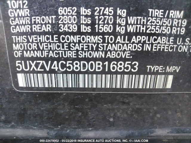 5UXZV4C58D0B16853 - 2013 BMW X5 XDRIVE35I BLACK photo 9