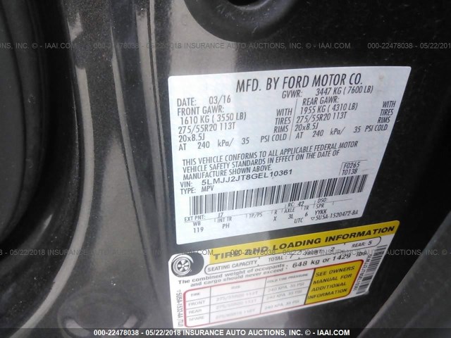 5LMJJ2JT8GEL10361 - 2016 LINCOLN NAVIGATOR SELECT GRAY photo 9