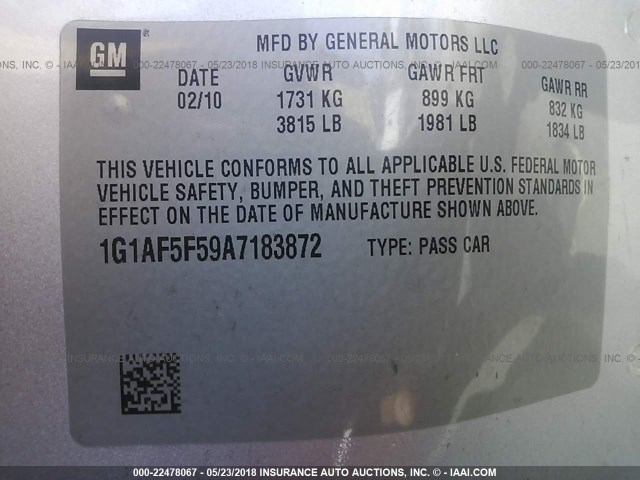 1G1AF5F59A7183872 - 2010 CHEVROLET COBALT 2LT SILVER photo 9