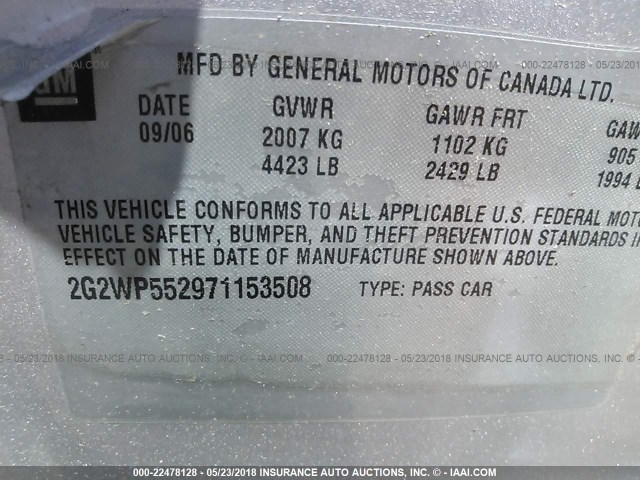 2G2WP552971153508 - 2007 PONTIAC GRAND PRIX SILVER photo 9