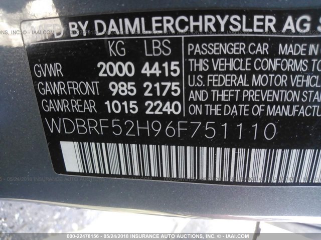 WDBRF52H96F751110 - 2006 MERCEDES-BENZ C GENERATION 2006 230 GRAY photo 9