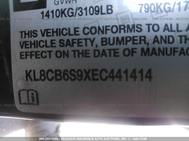 KL8CB6S9XEC441414 - 2014 CHEVROLET SPARK LS BLACK photo 9