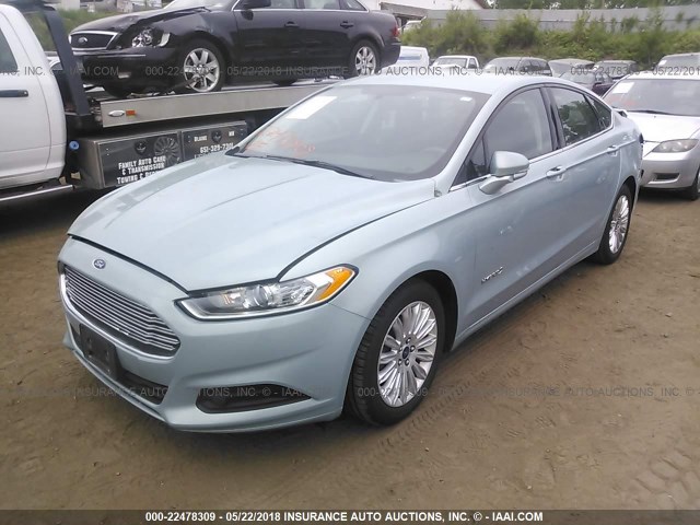 3FA6P0LU4ER163798 - 2014 FORD FUSION SE HYBRID TEAL photo 2