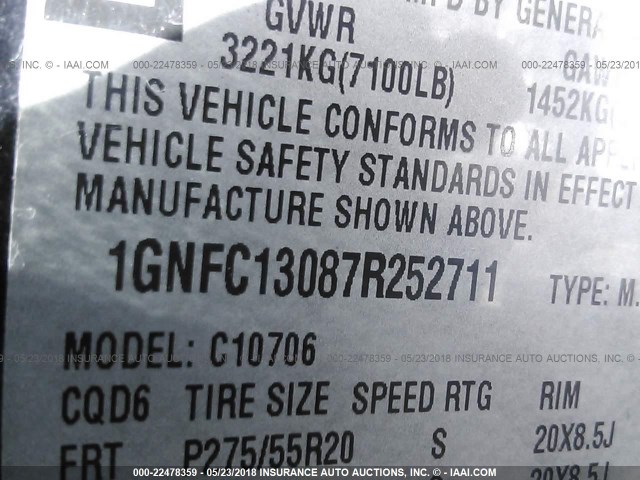 1GNFC13087R252711 - 2007 CHEVROLET TAHOE C1500 BLACK photo 9