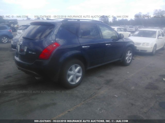 JN8AZ08W45W432568 - 2005 NISSAN MURANO SL/SE/S BLUE photo 4