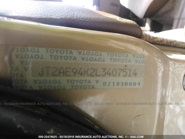 JT2AE94K2L3407514 - 1990 TOYOTA COROLLA DLX GOLD photo 9