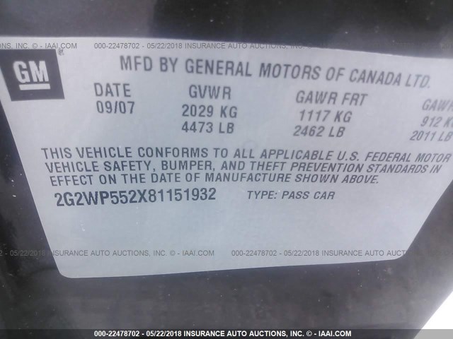 2G2WP552X81151932 - 2008 PONTIAC GRAND PRIX BROWN photo 9