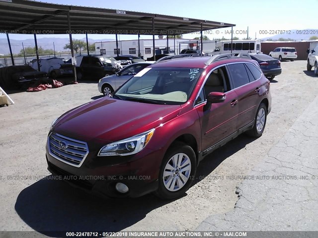 4S4BSBFCXF3277614 - 2015 SUBARU OUTBACK 2.5I PREMIUM BURGUNDY photo 2