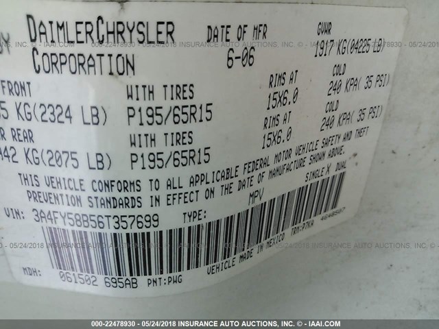 3A4FY58B56T357699 - 2006 CHRYSLER PT CRUISER TOURING WHITE photo 9