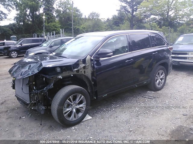 5TDKKRFH3FS110194 - 2015 TOYOTA HIGHLANDER XLE 黑色 照片 2