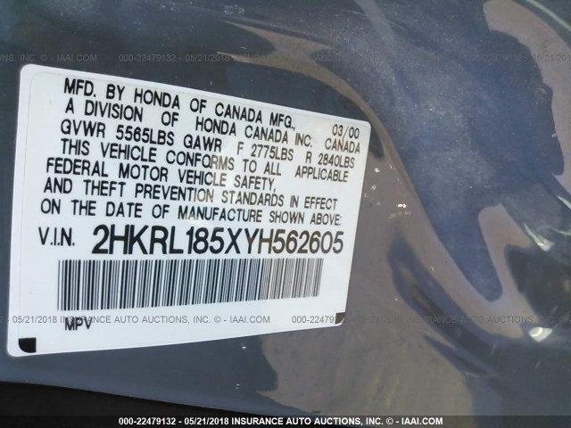 2HKRL185XYH562605 - 2000 HONDA ODYSSEY LX GRAY photo 9