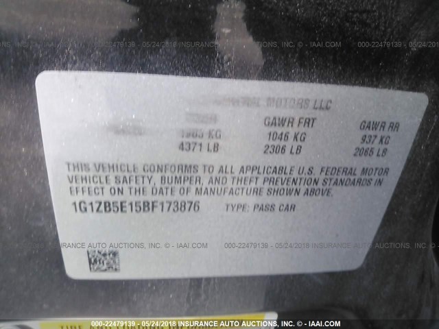 1G1ZB5E15BF173876 - 2011 CHEVROLET MALIBU LS 黑色 照片 9