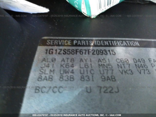 1G1ZS58F67F209315 - 2007 CHEVROLET MALIBU LS ლურჯი ფოტო 9