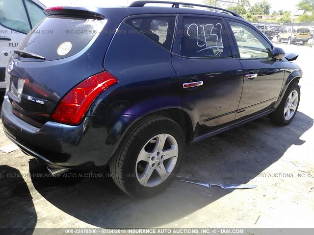 JN8AZ08W85W422335 - 2005 NISSAN MURANO SL/SE/S BLUE photo 4