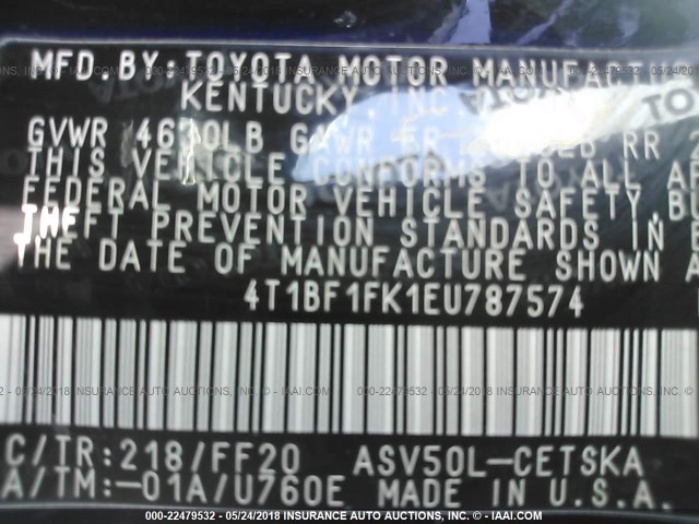 4T1BF1FK1EU787574 - 2014 TOYOTA CAMRY L/SE/LE/XLE 黑色 照片 9
