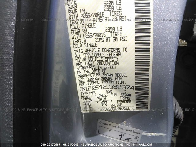 5N1ED28Y62C582974 - 2002 NISSAN XTERRA XE/SE SILVER photo 9