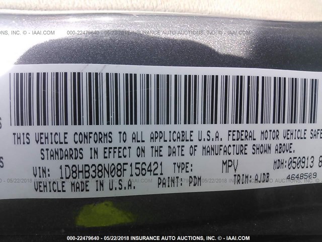 1D8HB38N08F156421 - 2008 DODGE DURANGO SXT GRAY photo 9